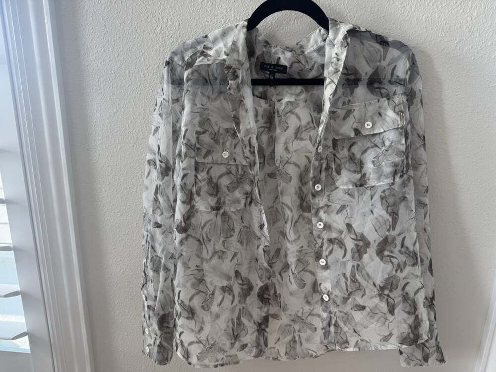 rag & bone New York Sheer Button-Up Blouse - Abstract Print - XXS - Picture 6 of 8